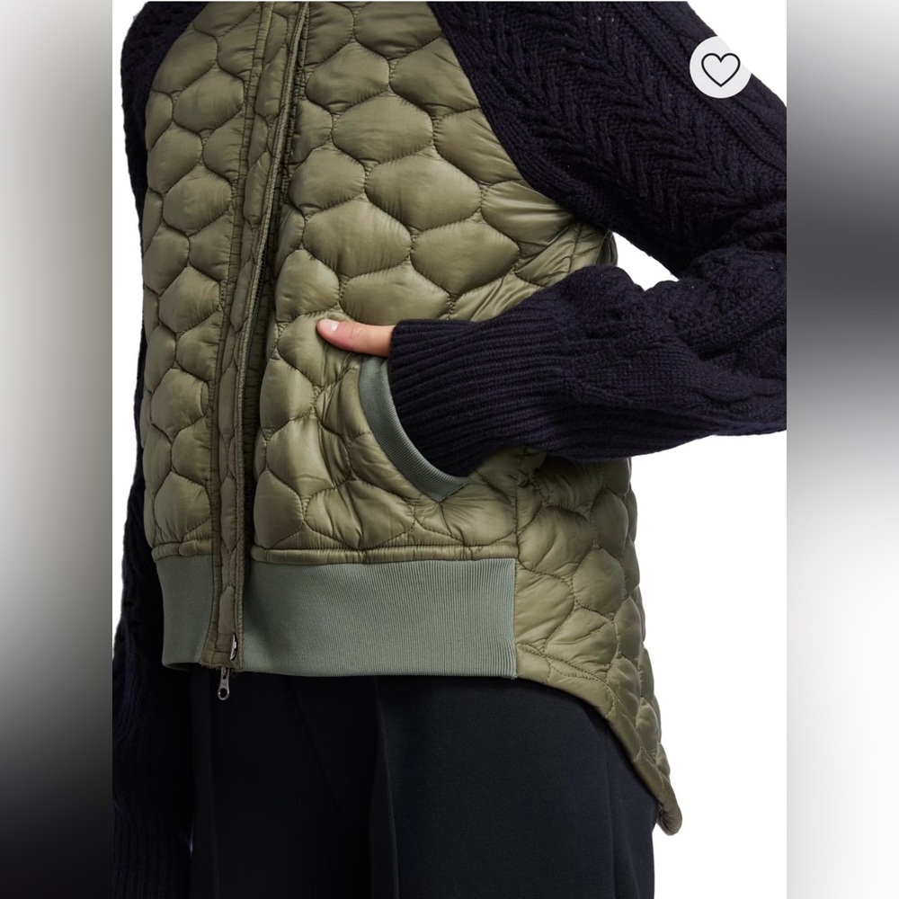 VERONICA BEARD Marjeti Mixed-Media Quilted Bomber Jacket, Olive & Navy, XL - Picture 5 of 13